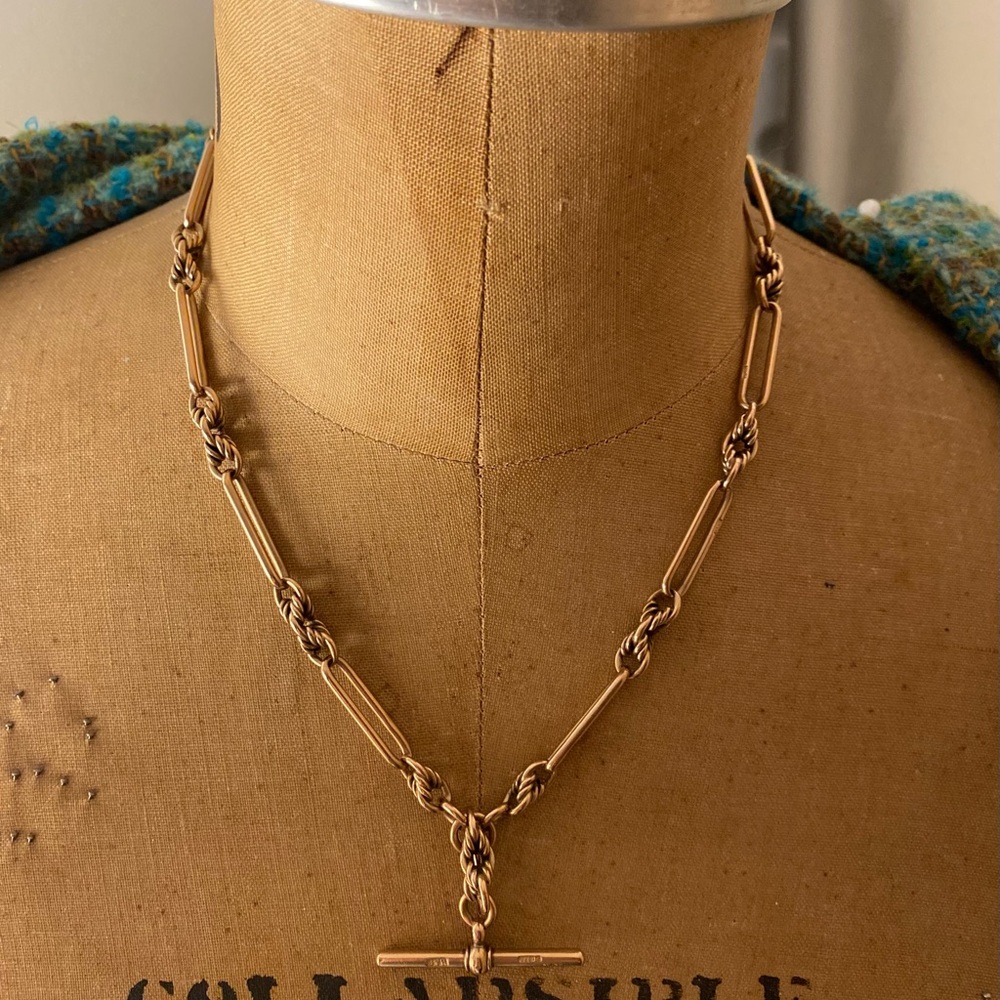 Antique 9 Carat Gold Albert Trombone and Twist Design Necklace, 18”